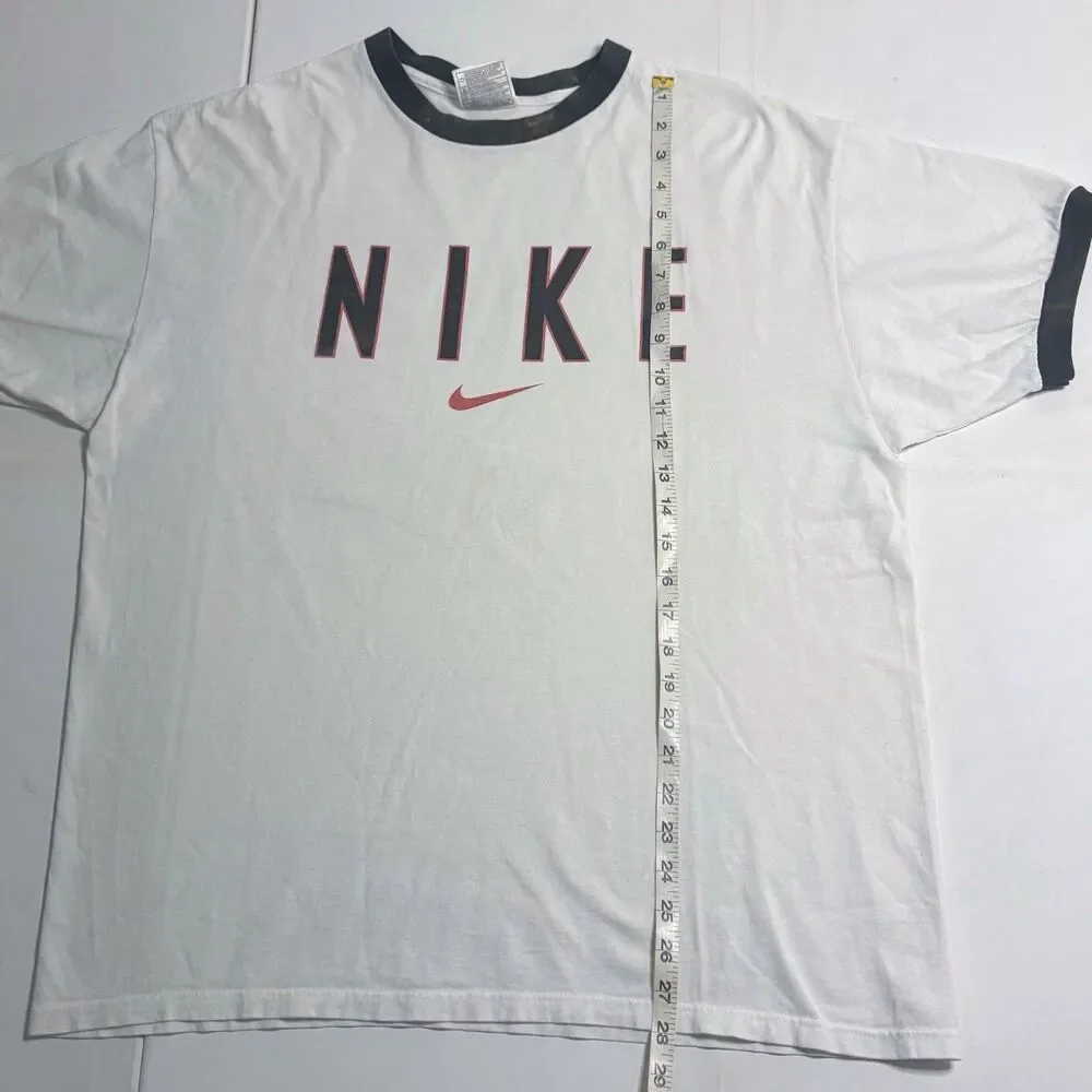 Vintage 90s Y2K Made In USA Nike Large White Ringer Tee Rare White Tag VTG